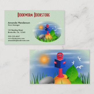 Cute Fun Bookworm Book Store Business Cards