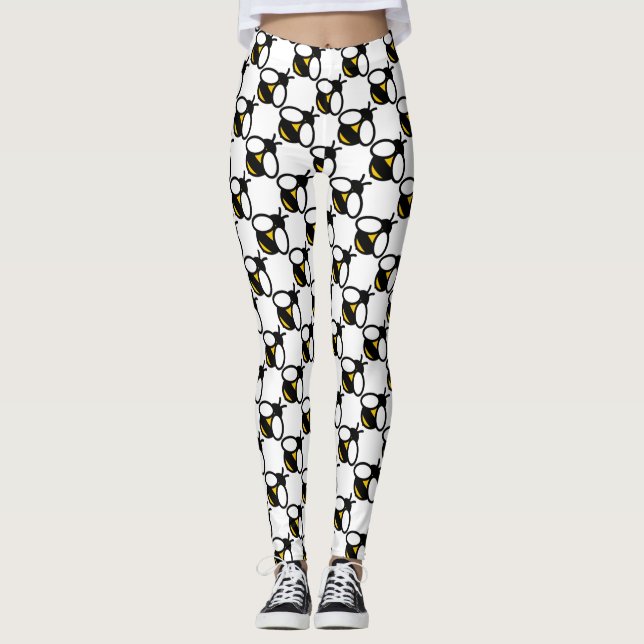 Cute fun bumble bee pattern back yellow bee leggings (Front)