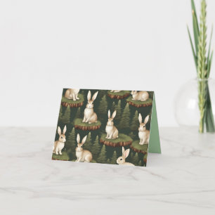 Cute Fun Bunnies On Evergreen Background Thank You Card