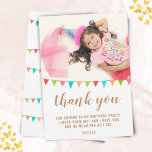 Cute Fun Bunting Flag Kid BIrthday Photo Thank You Card<br><div class="desc">Cute bunting flag birthday photo thank you card for your girl or boy birthday party. Thank your guest for coming to your child`s birthday party! The design has colourful birthday party bunting flags in green, blue and red colours and a photo - insert your kid`s photo into the template. The...</div>