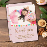 Cute Fun Bunting Flag Kid BIrthday Photo Thank You Card<br><div class="desc">Cute bunting flag birthday photo thank you card for your girl or boy birthday party. Thank your guest for coming to your child`s birthday party! The design has colourful birthday party bunting flags in green, blue and red colours on a blush pink background and a photo - insert your kid`s...</div>