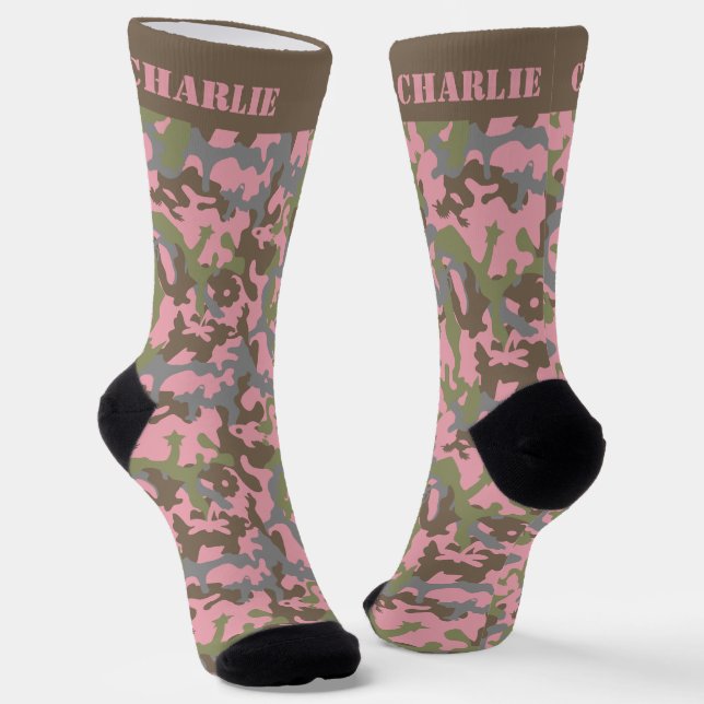 Cute Fun Camo – Woodland Pink Socks (Angled)