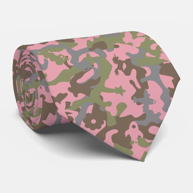 Cute Fun Camo – Woodland Pink Tie (Rolled)