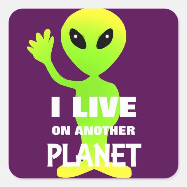Cute Fun Cartoon Alien In Outer Space Square Sticker (Front)