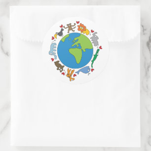 Cute Fun Cartoon Animals Of The World Earth Classic Round Sticker