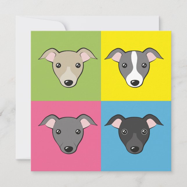 Cute Fun Cartoon Italian greyhounds Colourful Card (Front)