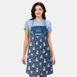 Cute fun cartoon snowman Santa Claus Christmas Apron