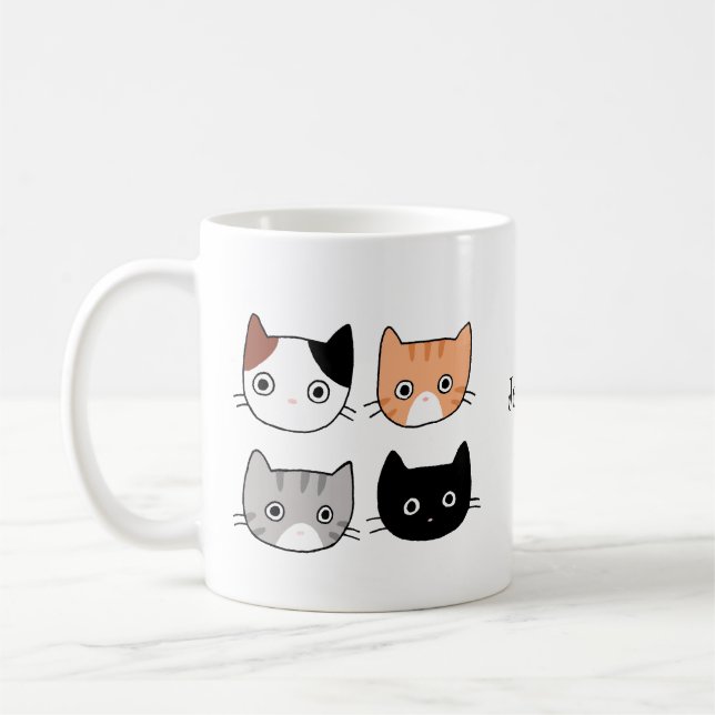 Cute Fun cats Kittens Custom name personalized Coffee Mug (Left)