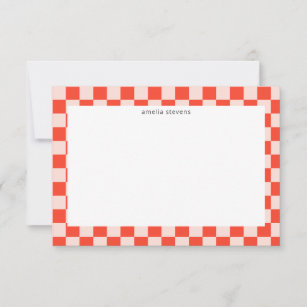 Cute Fun Chequerboard Mod Red Geometric Name Thank You Card