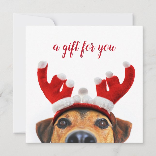 Cute Fun Christmas Dog Reindeer Headband Gift Card (Front)