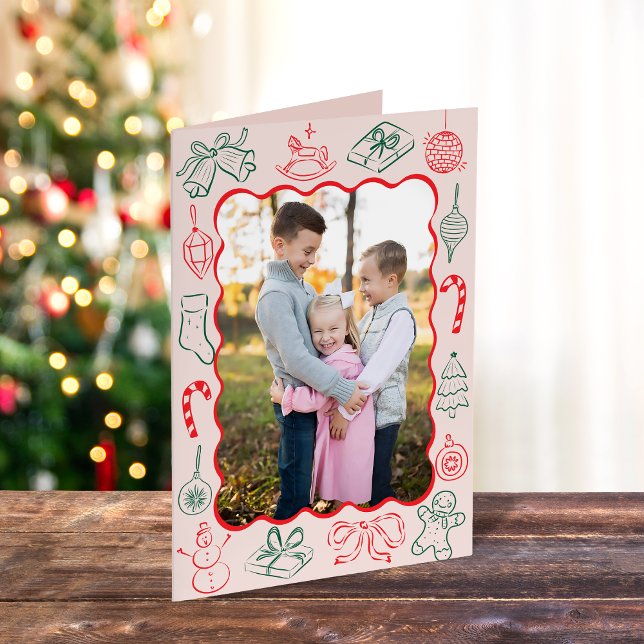 Cute Fun Christmas Doodles Photo Holiday Card (Creator Uploaded)