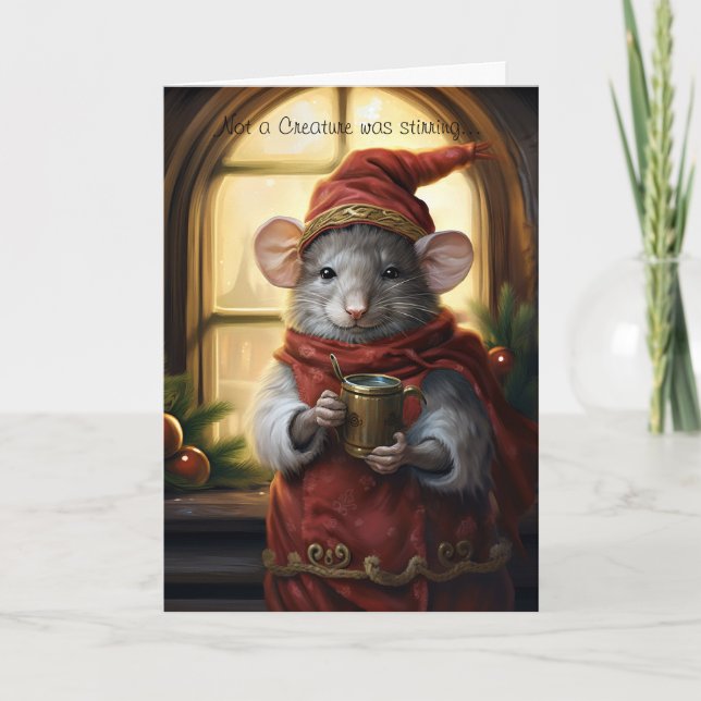 Cute Fun Christmas Mouse with Script Holiday Card (Front)