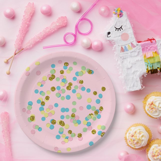 Cute Fun Colourful Modern Confetti Dots Paper Plate (Party)