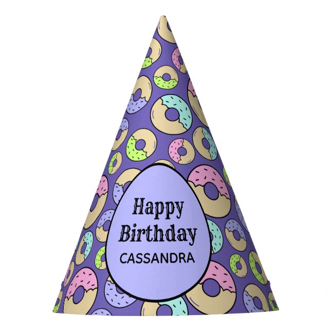 Cute Fun Colourful Sprinkle Doughnut Pattern Purpl Party Hat (Front)
