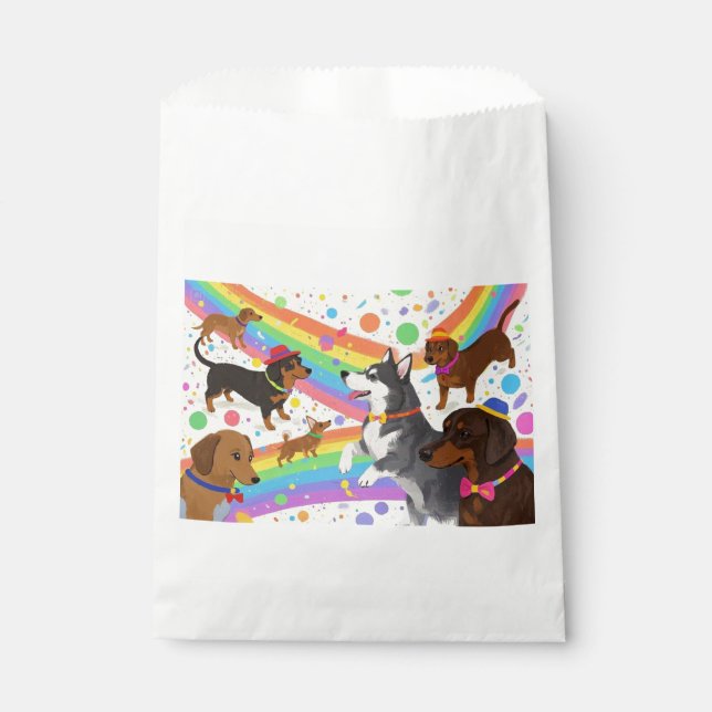 Cute fun dogs with rainbow  favour bags (Front)