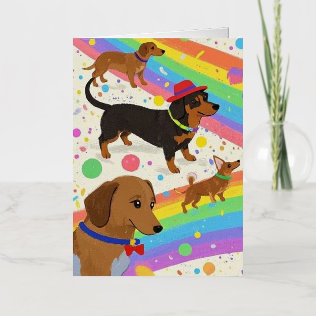 Cute fun dogs with rainbow  foil greeting card (Front)