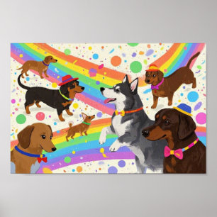Cute fun dogs with rainbow  poster