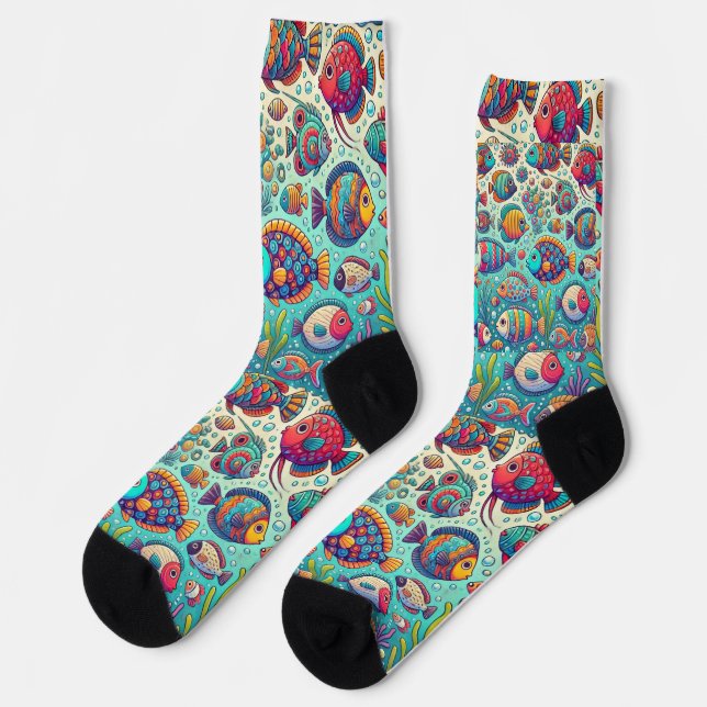 Cute Fun Fish & Colorful Ocean Vibes Socks (Left)