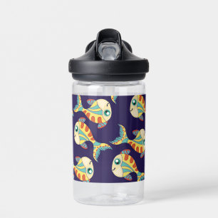 Cute Fun Fish Pattern Navy Blue Water Bottle