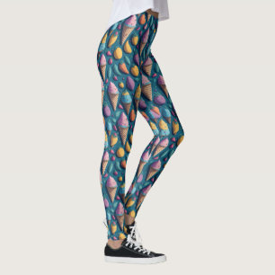 Cute Fun Flavours Colourful Ice Cream Cone Pattern Leggings