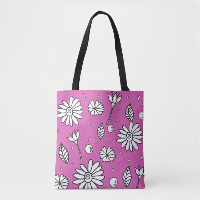 Cute Fun Flower Summer Tote In Pink (Front)