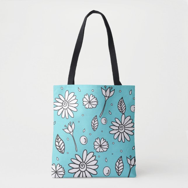 Cute Fun Flower Summer Tote In Turquoise (Front)