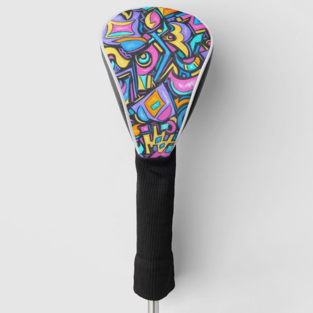 Cute Fun Funky Colourful Bold Whimsical Shapes Golf Head Cover (Front)