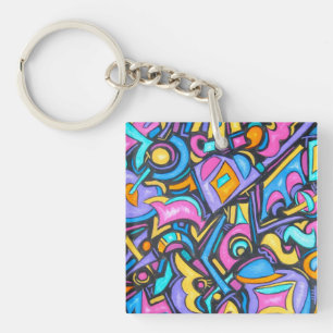 Cute Fun Funky Colourful Bold Whimsical Shapes Key Ring