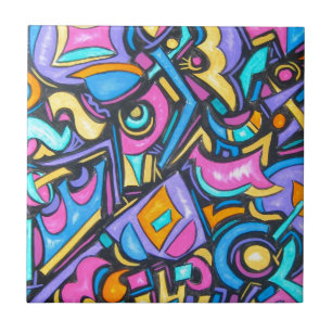 Cute Fun Funky Colourful Bold Whimsical Shapes Tile