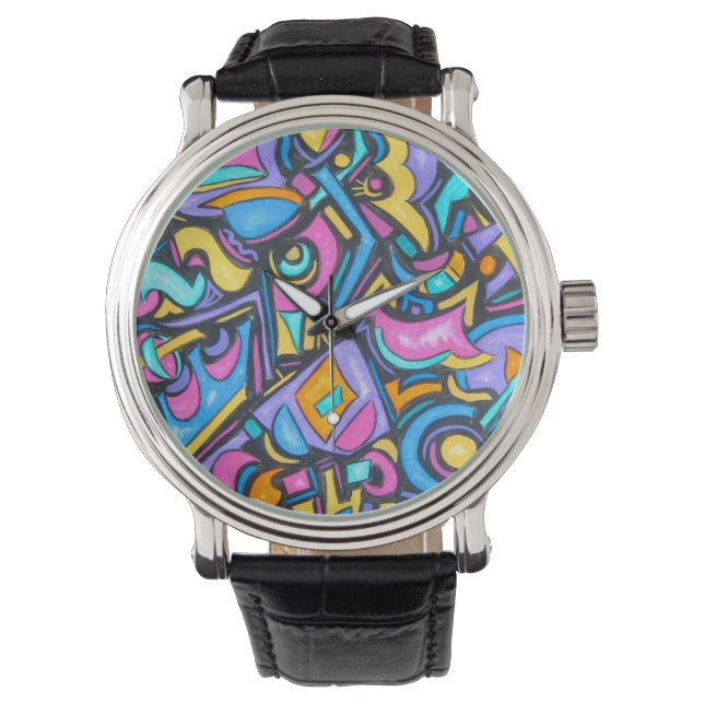 Cute Fun Funky Colourful Bold Whimsical Shapes Watch (Front)