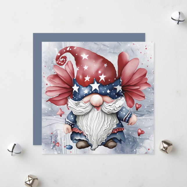 Cute Fun Funky Gnome Gonk With Stars Hat  Holiday Card (Front/Back In Situ)
