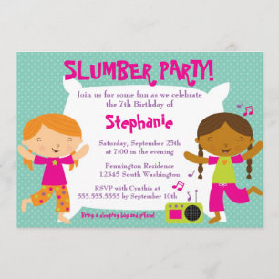 Cute fun girl's birthday slumber party invitation