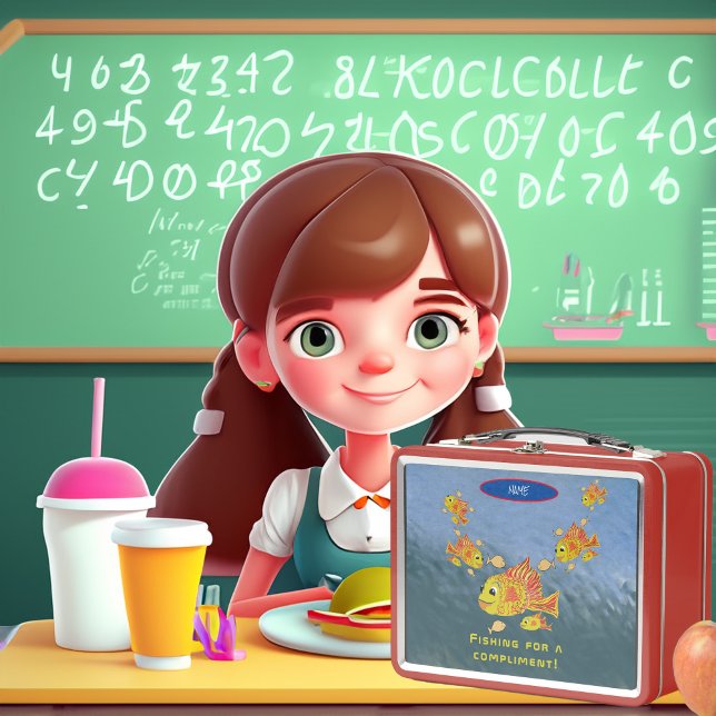 Cute Fun Girl's Fish Lunch Pail Personalise  Metal Lunch Box (Creator Uploaded)