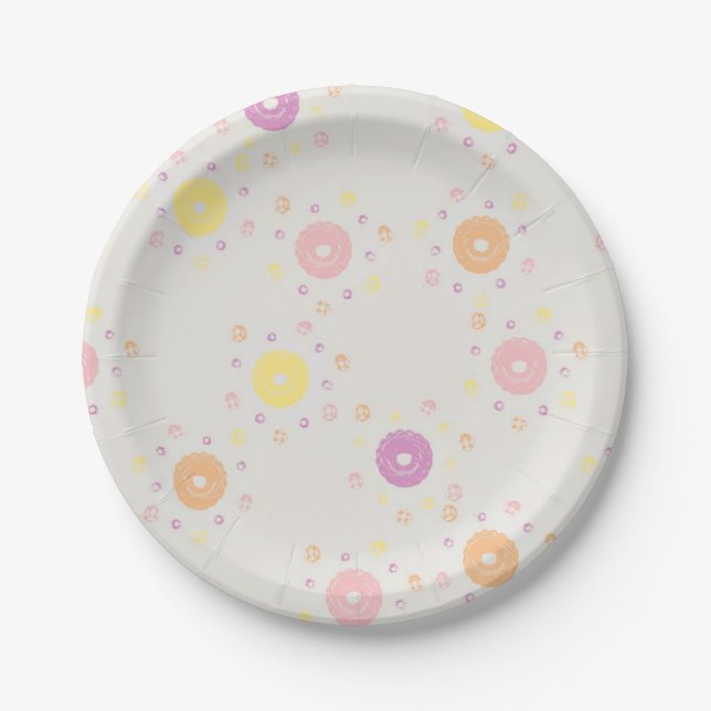 Cute Fun Girly Girlie Doughnuts Pattern Paper Plate (Front)