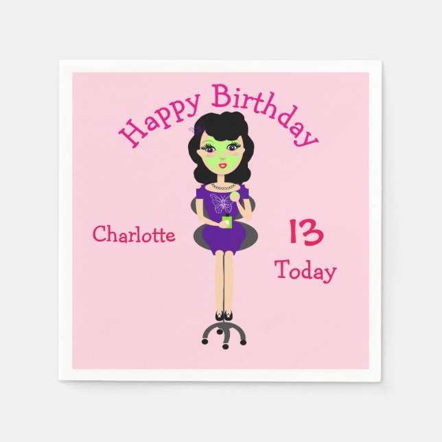 Cute Fun Girly Pamper Spa Party Theme For Girls Napkin (Front)