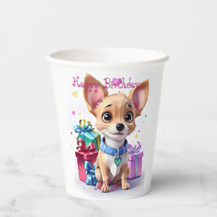 Cute Fun Girly Pink & Chihuahua Birthday Party Paper Cups