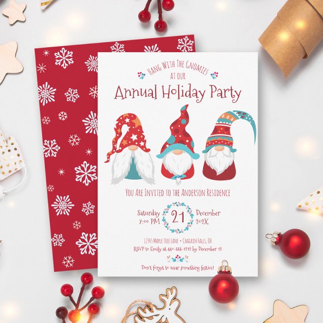 Cute Fun Gnomes Modern Christmas Holiday Party Invitation (Creator Uploaded)