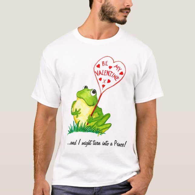 Cute Fun Green Frog Valentine T-shirt.. T-Shirt (Front)