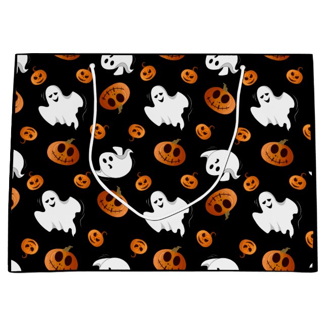 Cute Fun Halloween Ghost Pumpkin Pattern Large Gift Bag (Front)
