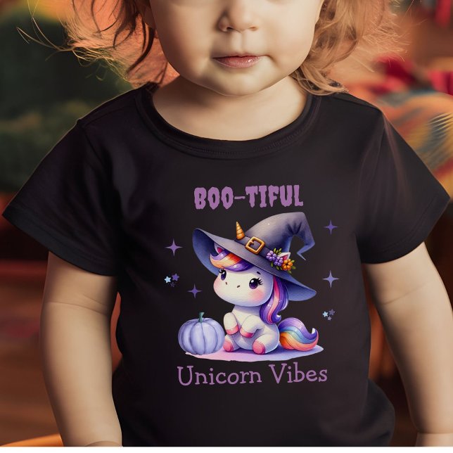 Cute Fun Halloween Unicorn Boo-tiful Vibes Girls  Baby T-Shirt (Creator Uploaded)