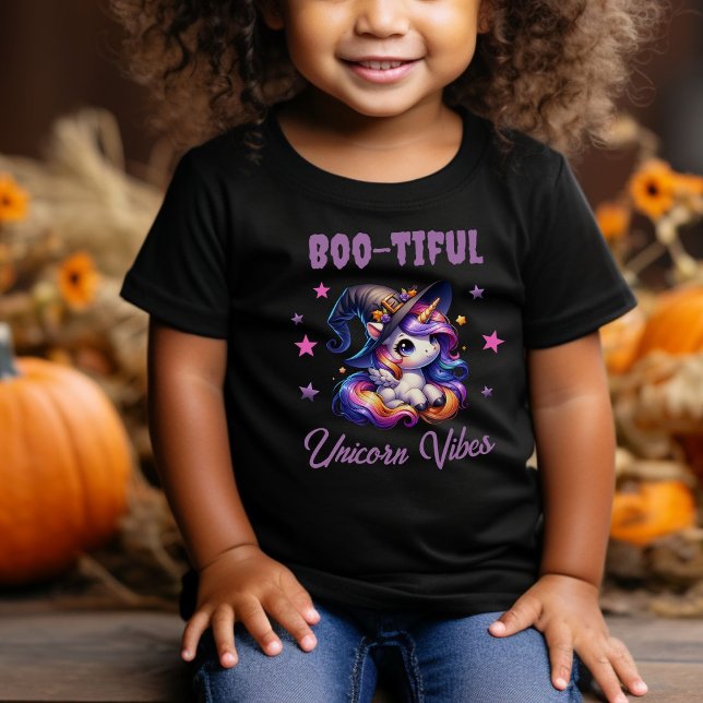 Cute Fun Halloween Unicorn Boo-tiful Vibes Girls  Baby T-Shirt (Creator Uploaded)