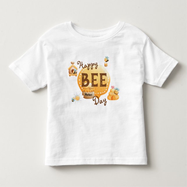 Cute Fun Happy Bee-Day Birthday Toddler T-Shirt (Front)