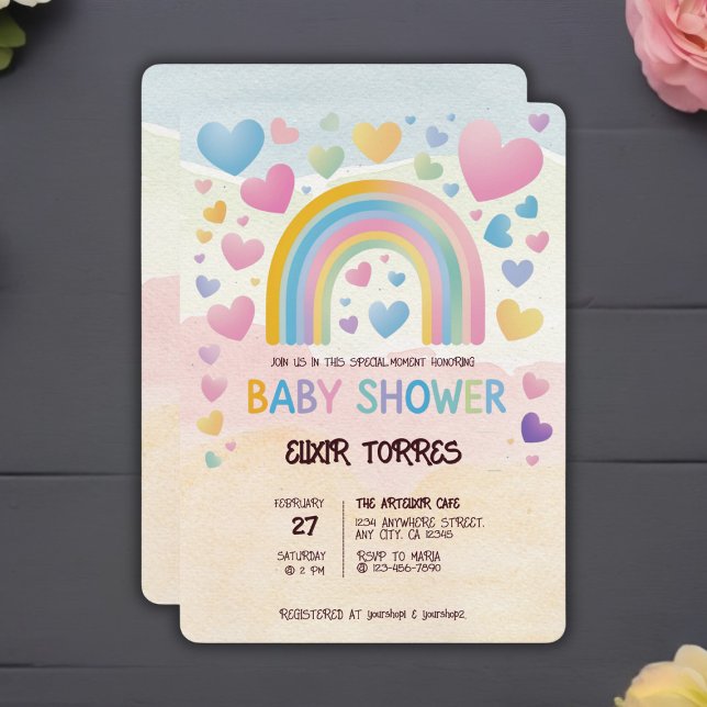 Cute Fun Hearts and Rainbow Baby Shower Invitation (Creator Uploaded)