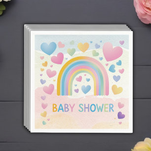 Cute Fun Hearts and Rainbow Baby Shower Napkin