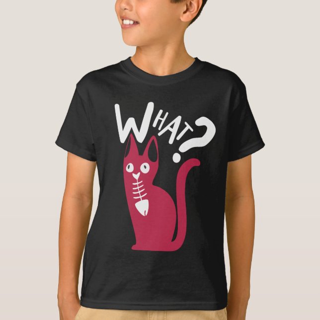 Cute Fun Humour Joke Black And Magenta Cartoon Cat T-Shirt (Front)