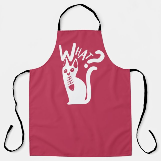 Cute Fun Humour Joke Minimal Red White Cartoon Cat Apron (Front)