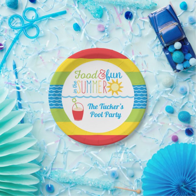 Cute Fun in the Sun Pool Party Colourful Paper Plate (Party)