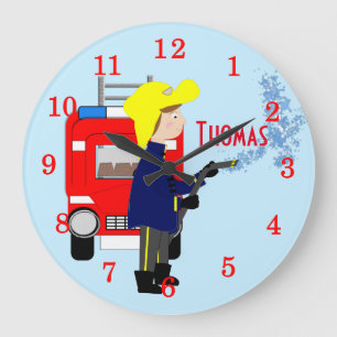 Cute Fun Kids Cartoon Fire-Fighter Truck Themed Large Clock