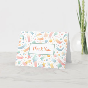 Cute Fun Kids Confetti Colourful Pastel Birthday Thank You Card