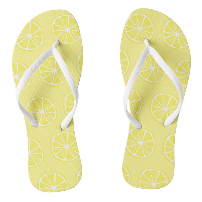 Cute Fun Lemon Citrus Slice Pattern Yellow White Jandals (Footbed)